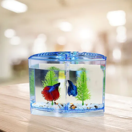Blue Acrylic Desktop Aquarium Clear Fish Tank for Home Storage 1Set