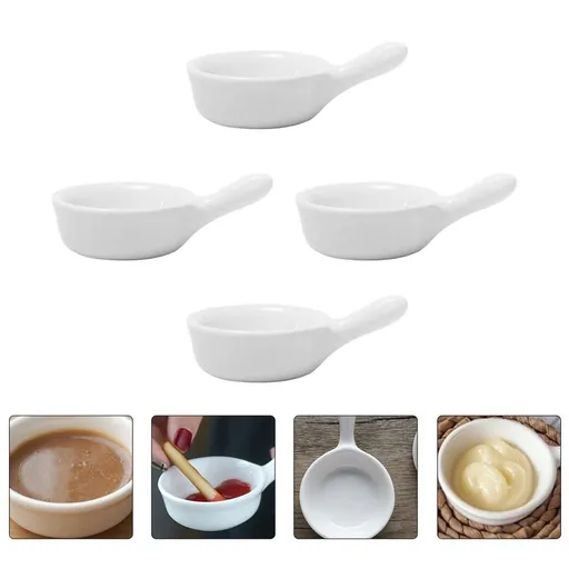 4-Pack Mini Ceramic Sauce Bowls with Handles, Portable Condiment Dipping Dishes for Table Seasonings and Sauces