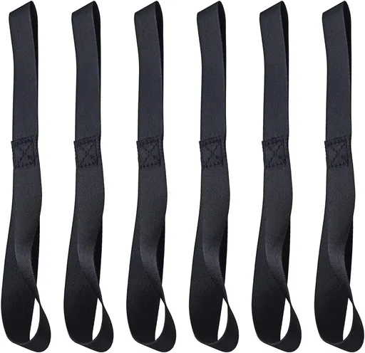 Black Soft Loop Tie Down Straps (6 Pack) 4500Lbs Breaking Strength and 1500Lbs Load Capacity, 12 * 1in Heavy Duty Tie Down Loops for Securing ATV UTV Motorcycles Scooters Dirt Bikes Lawn Equipment