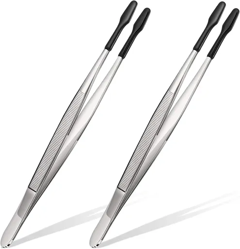 2 Pieces Rubber Tipped Tweezers PVC Rubber Coated Soft Non Marring Flat Tip Lab Industrial Hobby Craft Tweezers Tools Jewelry Coin Stamp Tongs(Black)