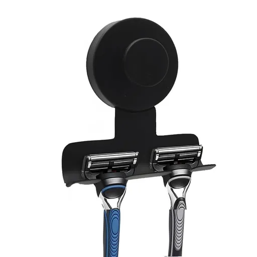 Stainless Steel Suction Cup Razor Holder Wall Mounted Bathroom Shaver Hook - Black
