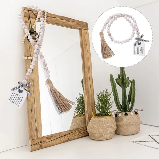 Wooden Beaded Gar with Tassel Rope Rustic Wall Stair Decor