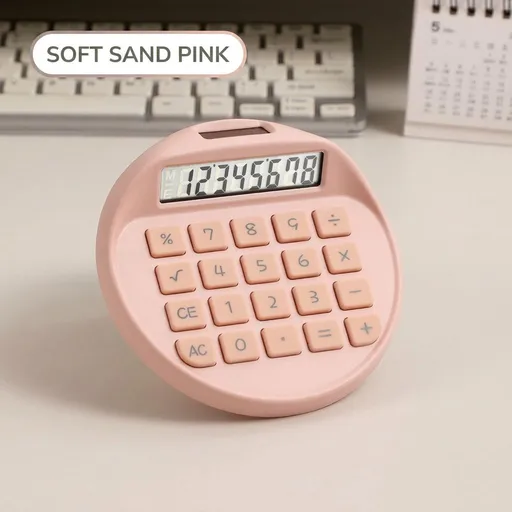 Portable Solar Powered Calculator with Silent Buttons Round Compact Design for Desktop Office School Daily Math Tasks and Cute Desk Accessories (Non-rhinestone Calculator)
