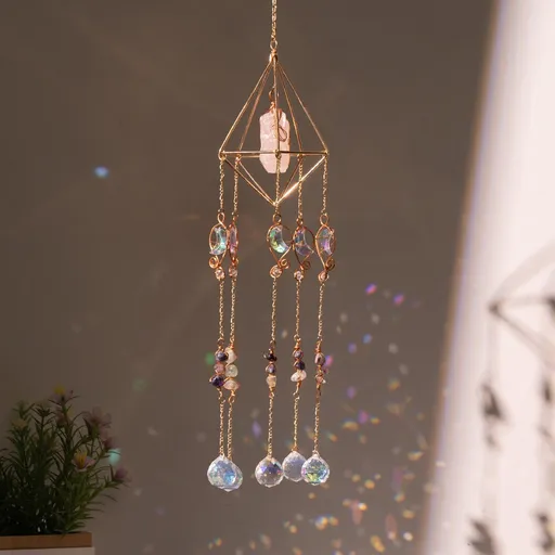 Moon Chaser Handcrafted Suncatcher - Natural Agate Slice & Multi-Faceted Prism for Decorative Refraction