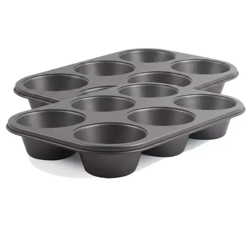 2 Pack Extra Large Nonstick Muin Pan, Carbon Steel Cupcake Pan, Easy to Clean and Perect or Making Muins or Cupcakes, 6 Cup Jumbo