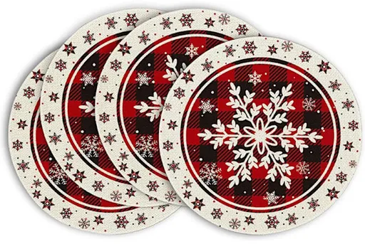 Placemats - Set of 4 - Round snowflake placemats - Round Christmas placemats - Restaurant decoration placemats