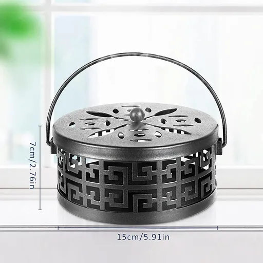 Exquisite Metal Mosquito Coil Holder Long-Lasting Coil Incense Burner for Indoor and Outdoor (Black) office, bedroom, terrace