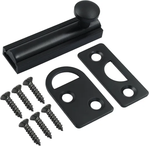 Sliding Deadbolt, Heavy Duty Solid Brass Surface Bolt, Door Slide Lock Anti Theft Security Door Latch Lock with Screws(Black,2 Inch)