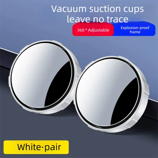 2Pcs Car Blind Spot Mirrors Suction Cup Vacuum Adsorption 360 Adjustable Round Rear View Convex Mirror Waterproof White Frame for Cars SUVs