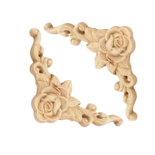 4pcs Handmade Carved Unpainted Corner Decoration for Home Wall Door Bed Cabinet Cupboard Funiture Door Cabinet Retro Rose Pattern