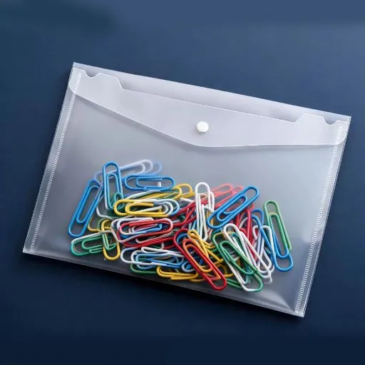 Heavy Duty A4 Transparent File Folder with Snap Closure & Paper Clip Set - Durable 0.2mm Plastic Document Wallet, 28mm Decorative Office Stationery, Space Saving Organisation for Students & Business
