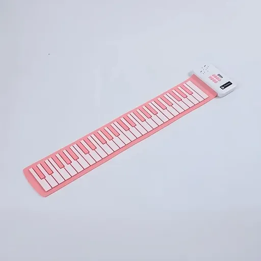 49-Key Rainbow Roll-Up Piano – Silicone Waterproof Soft Keyboard, Foldable Portable, Music Enlightenment Instrument.(pink)