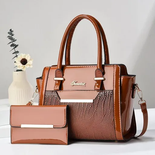 Earthy brown Women's Handbag Set - Large Capacity 2 Piece Shoulder Bag with Matching Wallet