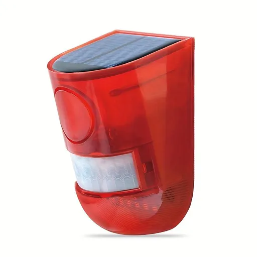 Solar Sound Alarm Motion Sensor 129dB Outdoor Security Siren Red