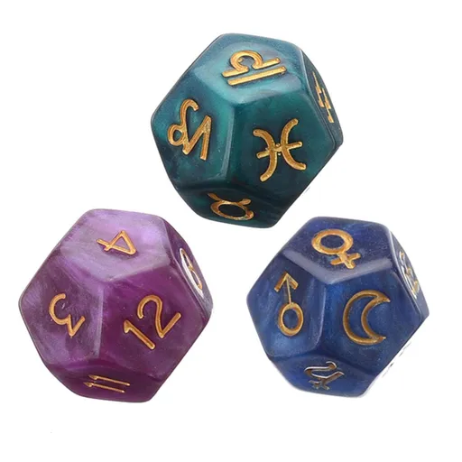 3 Pieces Acrylic Pearl Astrological Dice for Constellation Divination Accessory 3 Colors D12 Glitter Dice Set