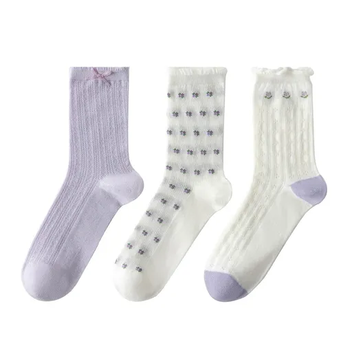 Cute Woman Socks Soft lace Breathable School Socks Fruit Ruffles Cartoon flower pattern, Making you special