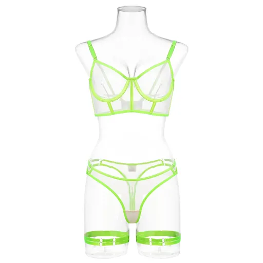 Lace Mesh Sheer Bra For Women With Seductive Design - Fluorescent Green - L