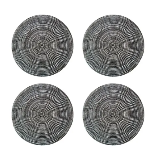 Round Placemats Set of 4, Cotton Woven Placemat Heat-Resistant Non-Slip Washable Table Mats for Dining Table 14 Inch, Blue Gray
