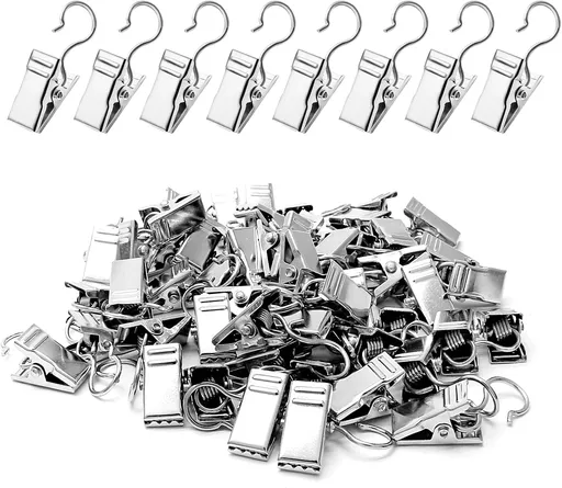 Small Hanging Clip for Curtains - 100 Pack Camper Awning Lights Clips with Light Hanger Hooks, Best for Camp Tent Photo Display Indoor Outdoor Decoration（Silver）