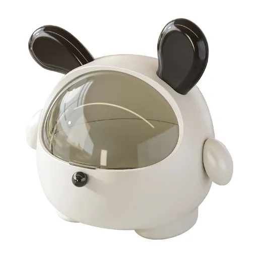 2PCS Black-Eared Cute Puppy Desktop Bin with Lid - Mini Trash Can & Storage Organiser - Kawaii Office Decor for Vanity & Home Office