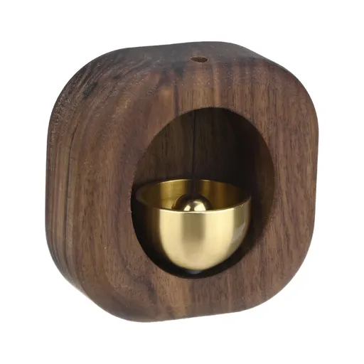 1 Piece Vintage Wooden Door Bell with Copper Chime and Magnetic Mount for Entryways and Bedrooms, Walnut Square Design