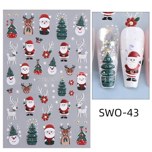 Christmas Nail Stickers Holiday Nail Art Festive Nail Decals Self-Adhesive Nail - Multi-color - Size SWO-43