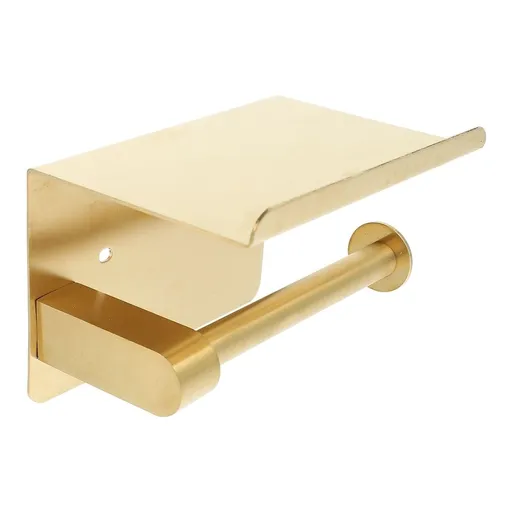 Plated Gold Toilet Paper Holder with Storage Shelf Wall Mounted Durable Roll Paper Rack for Bathroom Use