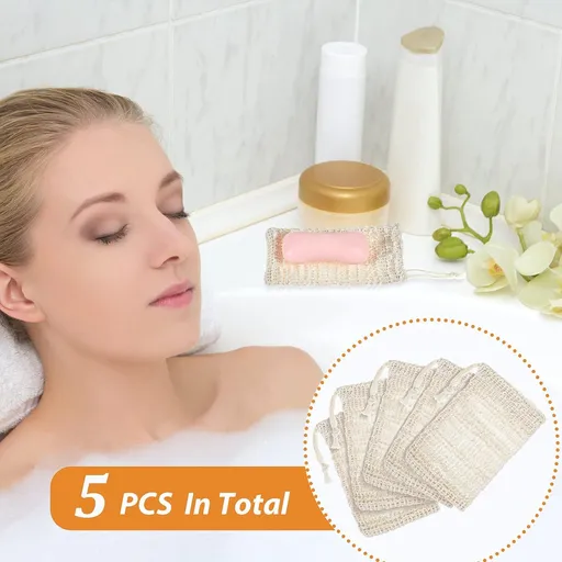 5 Pieces Soap Saver Bag Natural Sisal Exfoliating Soap Pouch for Foaming and Drying The Soap Bars Shower Soap Bag (Beige,9.5*14.5cm)