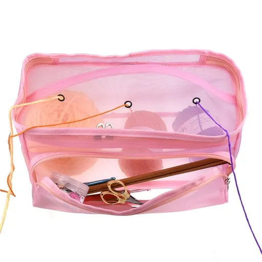 Pink Mesh Knitting and Sewing Organizer with Zipper 2Pcs