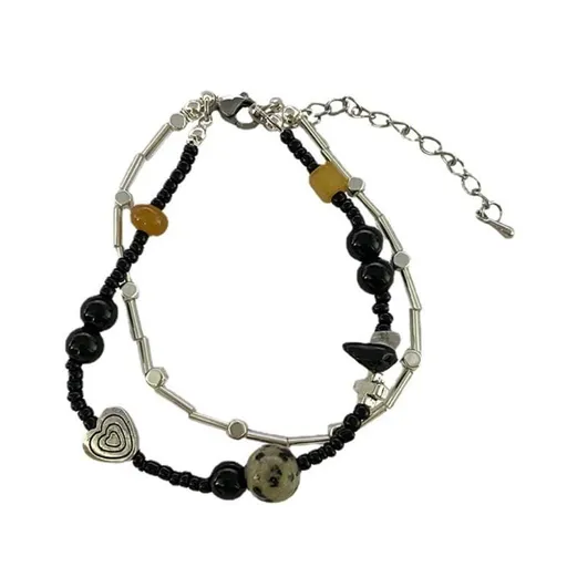 Double Strand Love Heart Bracelet Handstring Friendship Beaded Bangle Trendy Wrist Chain Fashion Accessory Gift