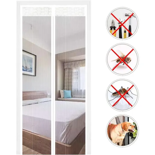 Magnetic Screen Door Automatic Closing Insect Screen Door Curtain With Magnets No Drilling (120X220Cm, White)