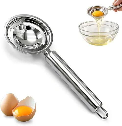Egg Yolk Separator, Stainless Steel Egg Yolk Separation Tool, Egg Sifting Filter Divider with Hook for Baking & Cooking Kitchen Gadget (1PC)