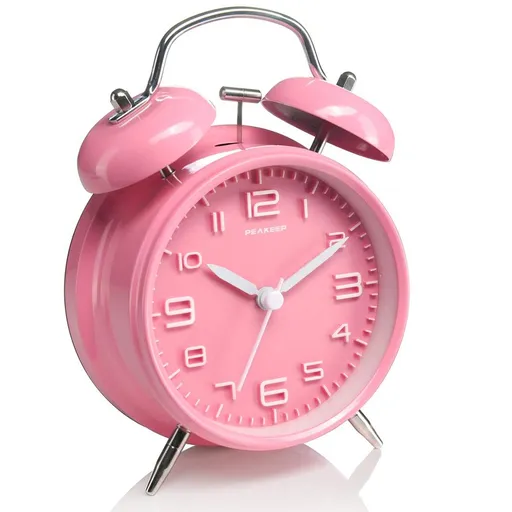 4 Inches Twin Bell Loud Alarm Clock for Heavy Sleepers Kids, Battery Operated Old Fashioned Alarm Clock (Pink)