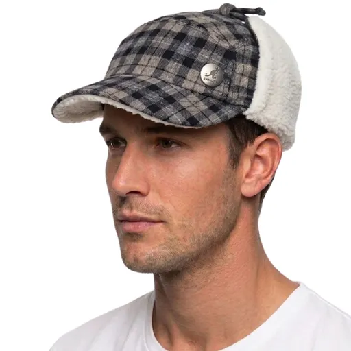 Plaid Supre Trapper Ushanka Hat Sherpa Lined Winter Ear Flap Cap - Black/Grey
