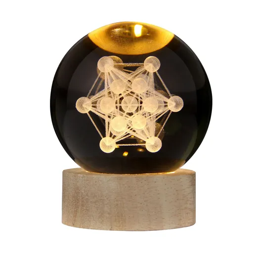 3D Crystal Ball with Warm Light Wooden Base Small Night Light Desktop Decoration Ornaments Holiday Gift USB Plug and Play