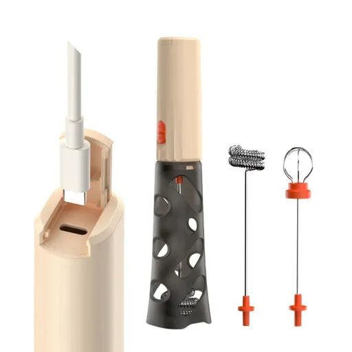 Rechargeable Mini Electric Milk Frother, Portable Handheld Coffee Foam Maker & Egg Beater—White