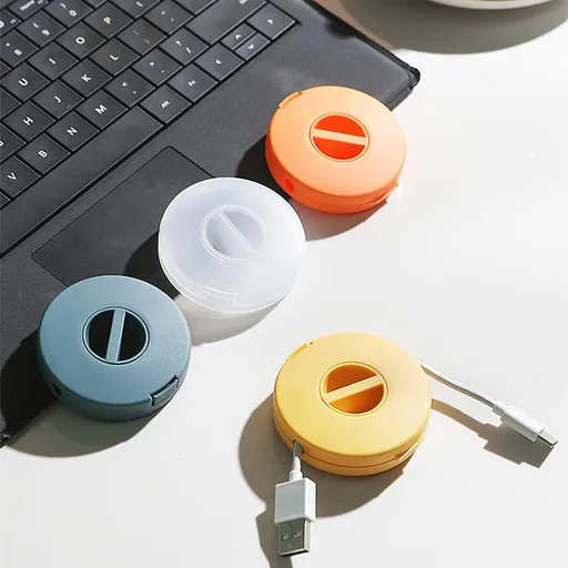 4-Piece Cable Organizer Set - Retractable Cable Winder - Multiple Colors - Portable Cord Management - Ideal for Home Office Classroom