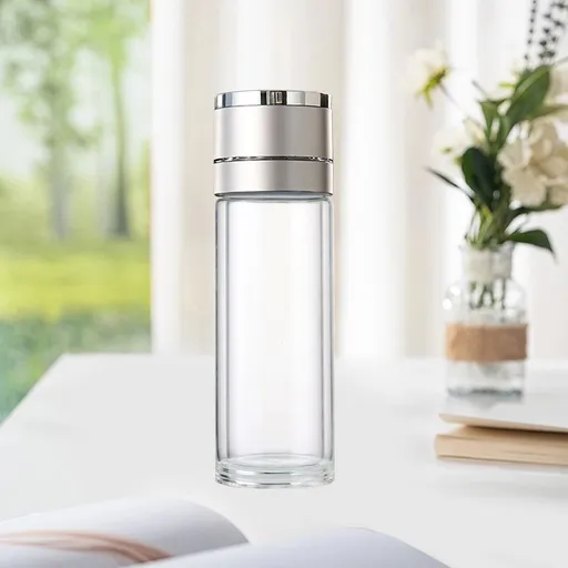 Double Wall Glass Tea Cup with Infuser and Lid - Portable Vacuum Insulated Tea Water Separation Mug for Car Office Travel - 22.8oz Leakproof Stainless Steel Filter Brewing Teacup