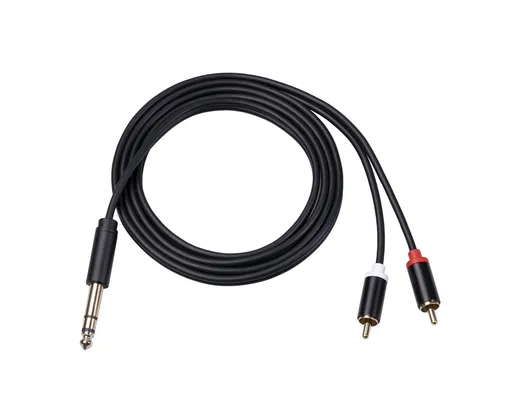 6.35mm Male to 2 RCA Male Audio Cable Copper Conductor Stereo Wire Cord for Sound Mixing Console Black