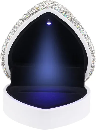 Heart Shaped Ring Box with LED Light Velvet Earrings Coin Jewelry Box Display Case Gift Box for Proposal Engagement Wedding Anniversary Valentines（white）