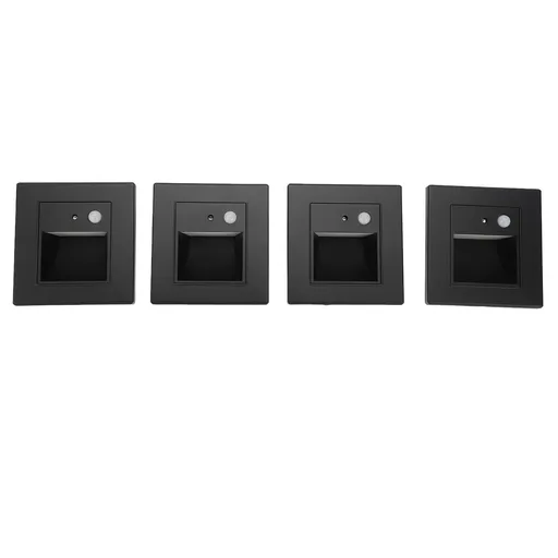 4pcs Motion Sensor Step Lights Intelligent Induction Embeddded Installation Bedroom Sensor Night Light for Stair Hallway Bedroom 110‑240V Black