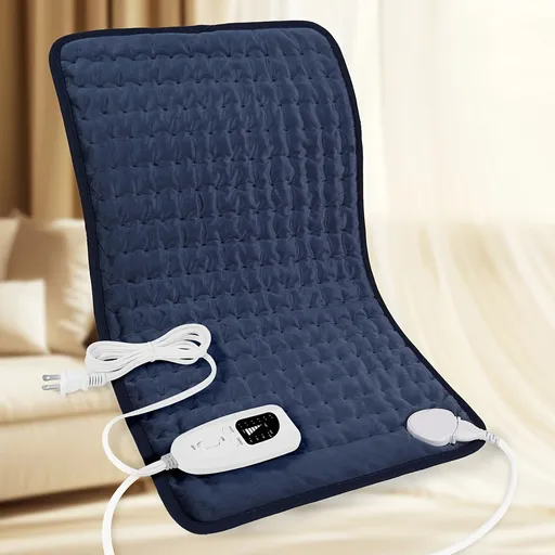 Dark blue This large heating pad (24" x 12") features 6 temperature levels and 4 timer settings, with rapid heating and auto-off functions. It is portable, machine-washable, and suitable for the neck, back, legs, abdomen, and knees—an ideal gift for