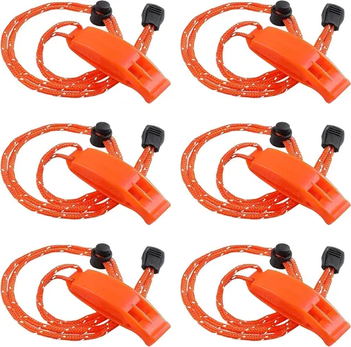 6Pcs Emergency Whistles, Safety Survival Whistles, Loud Floating Whistle with Adjustable Reflective Lanyard, for Boating, Swimming, Water Survival, Camping, Climbing, Hiking