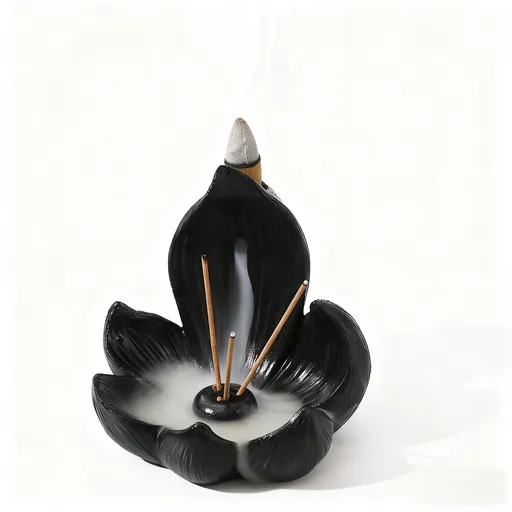 Black Zen Lotus Waterfall Backflow Aroma Diffuser - Premium Elegant Resin Craft for Meditation & Yoga, 10cm Compact Design