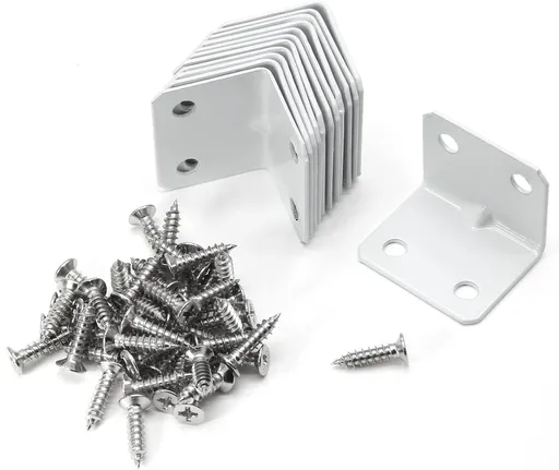 Biaungdo 12 Pcs White Metal Corner Brace, 26 x 26 x 32mm L Shape Shelf Bracket, 90 Degree Right Angle L Brackets Support with Screws for Wood, Shelves, Cabinet, Furniture, 4 Holes