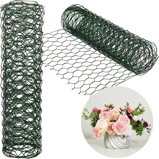 2 Pack Chicken Wire for Floral Arrangements 0.6 Inch Mesh Hexagonal Galvanized PVC Coated Netting Wires Fence Green Crafts Poultry Garden(12 x 48 Inch) 12