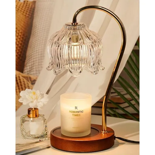 Lotus-Shaped Timed Dimmable Candle Warmer Lamp, Aroma Table Lamp, Candle Not Included—Clear