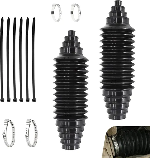 2 PCS Car Rack and Pinion Boots, Steering Rack Boot with Fixed Clamps & Cable Ties, No-disassembly Ball Cage & Inner Tie Rod Protective Cover, Repair Kit for Most Cars (Black)