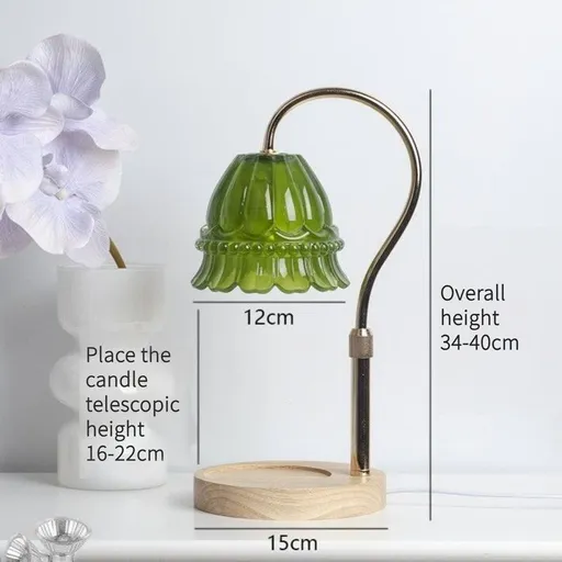 Timed Dimmable Candle Warmer Lamp, Wooden Base Adjustable Aroma Lamp, Candle Not Included—Green