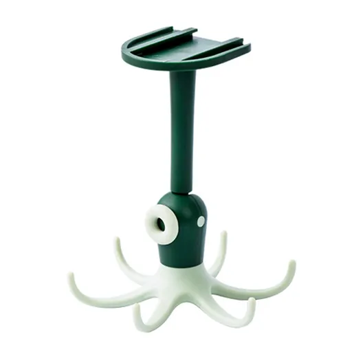 Kitchen Wall Mounted Hook Traceless 360 Degree Punch Free with 6 Hook Kitchen Utensil Hanger for Storage Green
